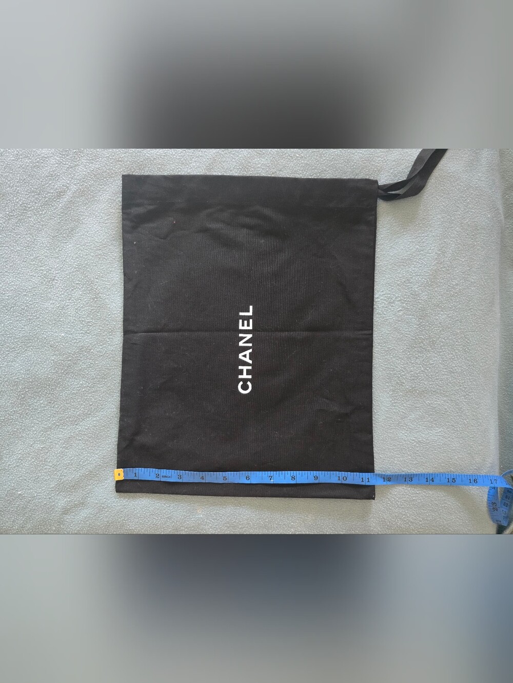 CHANEL Black Fabric Drawstring Dust Bag with White Logo